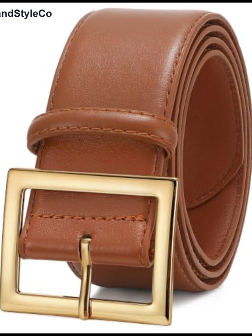 Wide Faux Leather Belt with Chunky Gold Square Buckle for Dresses Casual